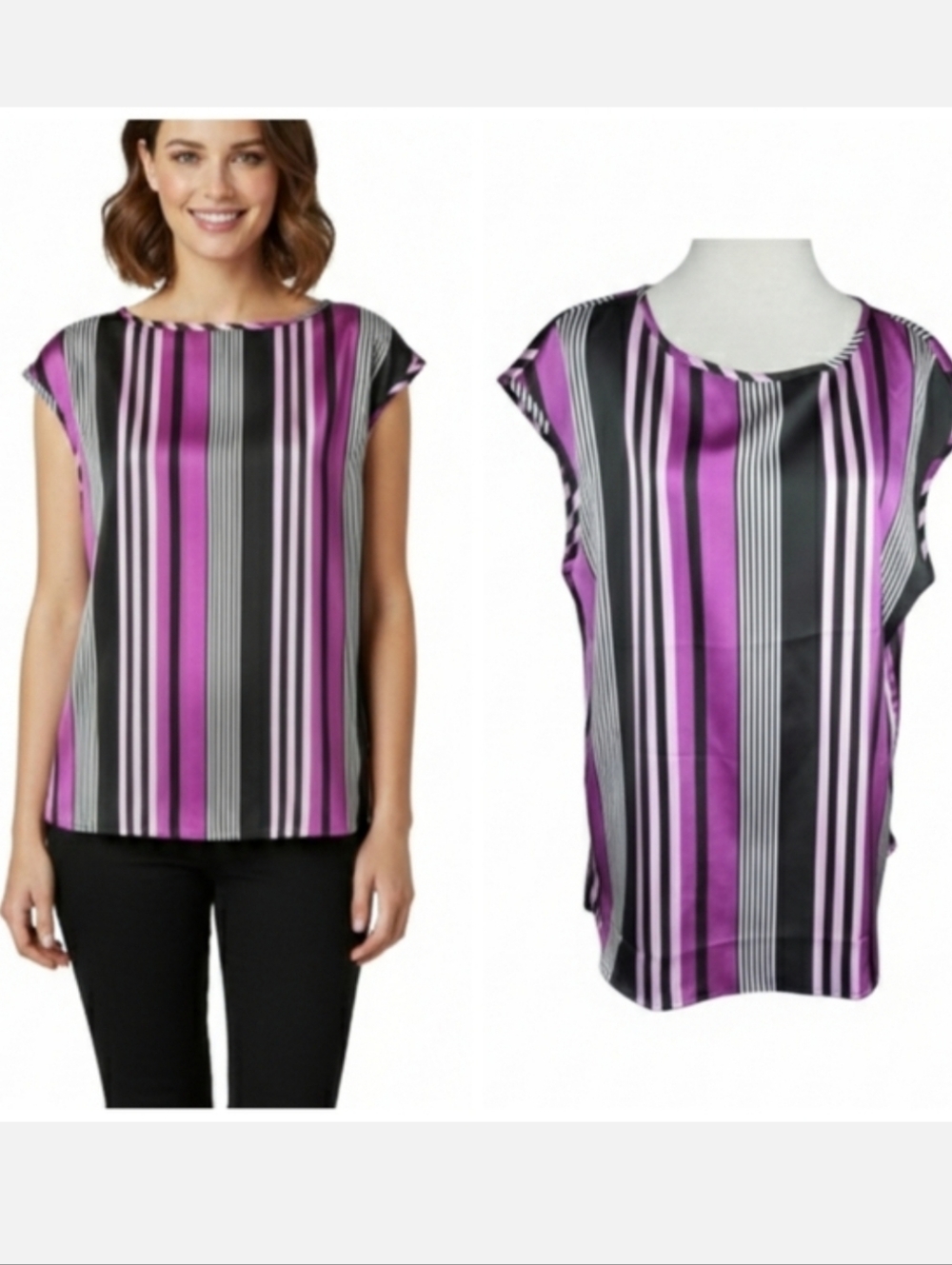 Banana Republic Purple White and Black Striped Blouse Women's Size Large